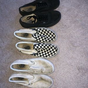 White slip/Black tie up/ Checkered slip Vans.